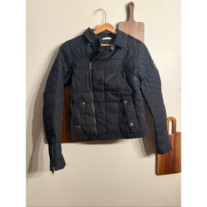 Sorel Black Conquest Carly Down Quilted Asymmetric Zip Puffer Moto Jacket Small